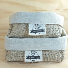 Cesta Juta & Tecido - Pontinhos Branco - Cesta de Presentes - Tag Personalizada - Craft.Mimo