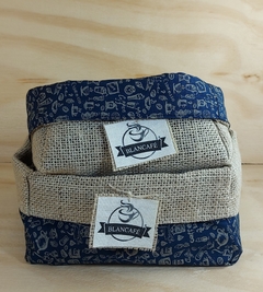 Cesta Cafeteria - Azul & Bege - Logotipo - Cesta de Café da Manhã