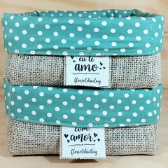 Cesta Poá - Verde Menta - Cesta de Presentes - Tag Personalizada - Juta & Tecido - loja online