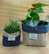 Cachepô Força, Foco, Fé & Café - Azul - Tag Personalizada - Juta & Tecido