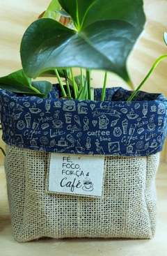 Cachepô Azul Estampas & Frases - Tag Personalizada - Juta & Tecido na internet
