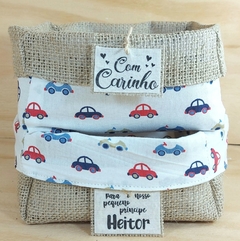 Kit Desconto Cesta Com Saquinhos - Cordão Embutido - Náutico - Juta e Tecido - Tag Personalizada - Lembrancinha de Aniversário
