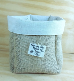 Cachepô Grande Para Ser Feliz - Algodão Cru - Tag Personalizada - Juta & Tecido