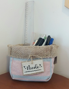 Cachepô Corações Rosé - Nomes - Tag Personalizada - Juta & Tecido na internet
