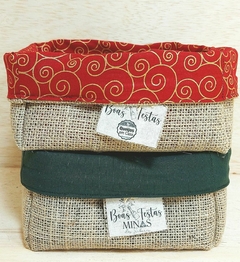 Imagem do Cesta Natal com Mensagens - Cesta Natalina - Juta e Tecido - Tag Personalizada