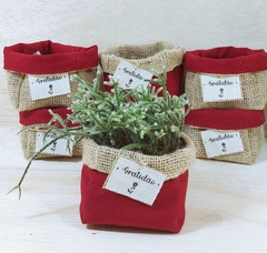 Cachepô Gratidão e Amor - Vermelho - Tag Personalizada - Juta & Tecido - Craft.Mimo