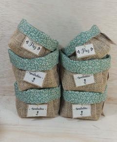 Cachepô Gratidão & Felicidade - Verde Menta - Tag Personalizada - Juta & Tecido - loja online