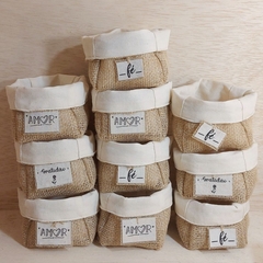 Cachepô Festas & Eventos - Linho - Paleta de Rosa - Brinde e Lembrancinha - Tag Personalizada - Juta & Tecido - comprar online