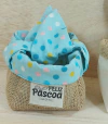 Cestinho de Páscoa Bolinhas Azul - Juta e Tecido