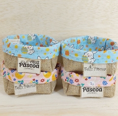 Cesta de Páscoa Estampas - Ovos & Orelhinhas - Cesta de Presentes - Tag Personalizada - Juta & Tecido - comprar online