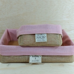 Cesta Juta & Linho - Positividade - Rosa & Cru- Cesta de Presente Personalizada - loja online