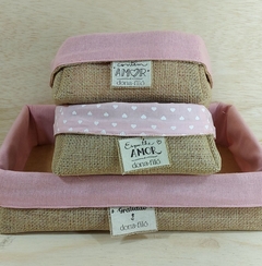 Imagem do Cesta Juta & Tecido - Contém Amor - Rosa Mescla- Cesta de Presente Personalizada
