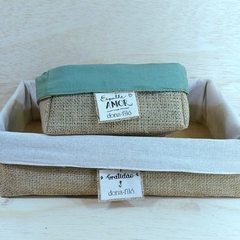 Cesta Juta & Linho - Verde e Cru - Logotipo Bistrô- Cesta de Presente Personalizada na internet
