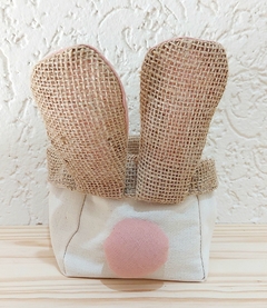 Coelho Carinha Cenouras Rosa - Cestinho e Cachepô - Sarja Algodão Cru & Estampas - Craft.Mimo