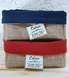 Imagem do Cesta Juta & Linho - Mensagens - Azul e Vermelho - Cesta de Presentes - Tag Personalizada