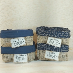 Cesta Cafeteria - Estampa Azul - Mensagens - Cesta de Café da Manhã - comprar online