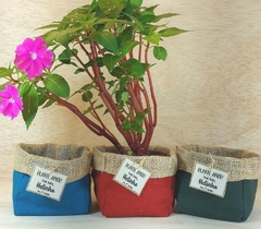 Imagem do Cachepô Inspire-se - Azul Petróleo - Tag Personalizada - Juta & Tecido