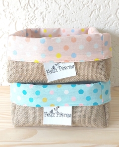 Cesta de Páscoa Corações Azul - Cesta de Presentes - Tag Personalizada - Juta & Tecido - loja online