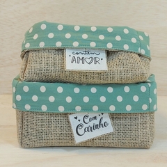 Cesta Poá - Cores - Com Carinho - Mimo e Presente - Cesta de Presentes - Tag Personalizada - Juta & Tecido