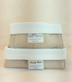 Cesta de Páscoa Tons de Bege - Cesta de Presentes - Tag Personalizada - Juta & Tecido - loja online