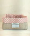 Cesta de Páscoa Rosé Poá - Bolinhas - Mensagem & Logotipo - Cesta de Presentes - Tag Personalizada - Juta & Tecido