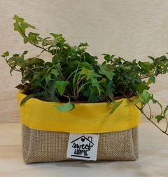 Cachepô Cuia Sweet Home - Geométricos - Azul e Cinza - Tag Personalizada - Juta & Tecido