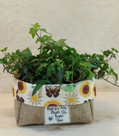 Cachepô Linho - Tons da Terra - Tag Personalizada - Juta & Tecido - loja online
