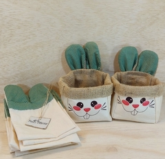 Coelho Carinha Azul & Rosa - Estampas de Páscoa - Cestinho e Cachepô - Sarja Algodão Cru & Estampas - Craft.Mimo