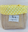 Cachepô Grande Inspiração - Poá Amarelo - Tag Personalizada - Juta & Tecido