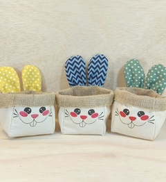 Coelho Carinha Bolinhas - Verde e Amarelo - Cestinho e Cachepô - Sarja Algodão Cru & Estampas - comprar online