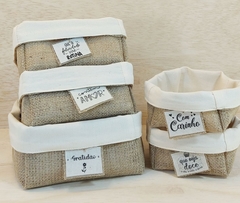 Cesta Doces Balas de Coco - Logotipo - Cesta de Guloseimas - Tag Personalizada - Juta & Tecido - loja online