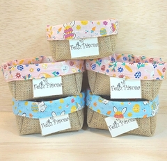 Cesta de Páscoa Estampas - Ovos & Orelhinhas - Cesta de Presentes - Tag Personalizada - Juta & Tecido - Craft.Mimo