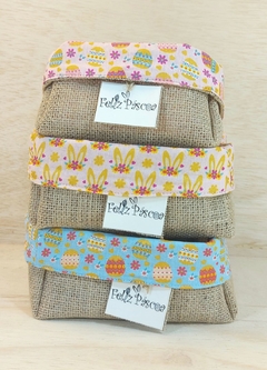 Cesta de Páscoa Estampas - Ovos & Orelhinhas - Cesta de Presentes - Tag Personalizada - Juta & Tecido