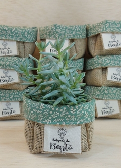 Cachepô Menta Floral - Lembrancinha de Batizado - Tag Personalizada - Juta & Tecido