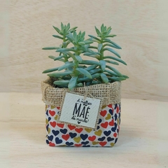 Cachepô A Melhor Mãe do Mundo - Corações Coloridos - Juta e Tecido - Cestinho - Dia das Mães - Lembrancinha