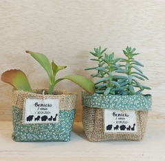 Cachepô Safari Verde - Lembrancinha de Aniversário - Tag Personalizada - Juta & Tecido