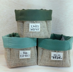 Cachepô Gratidão - Menta Floral - Tag Personalizada - Juta & Tecido na internet