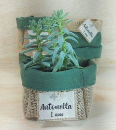 Cachepô Safari Verde - Lembrancinha de Aniversário - Tag Personalizada - Juta & Tecido - Craft.Mimo