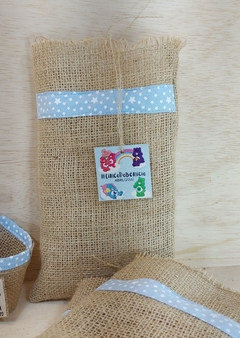 Saquinho de Juta Aniversário - Safari - Detalhe em Tecido - Tag Personalizada - Lembrancinha