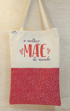 Ecobag Etiqueta Personalizada - A Melhor Mãe do Mundo - Floral Vermelho - Brinde Escolar