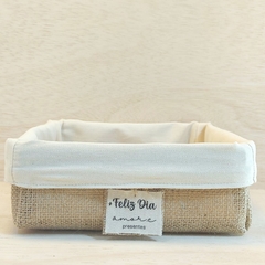 Cesta Juta & Tecido - Algodão Cru - Cesta de Presentes - Tag Personalizada - loja online