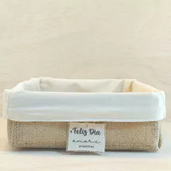 Cesta Juta & Tecido - Logotipo - Algodão Cru - Cesta de Presentes - Tag Personalizada - loja online