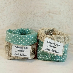 Cachepô Centro de Mesa Estampas - Verde Menta - Lembrancinha - Juta e Tecido - Tag Personalizada - loja online