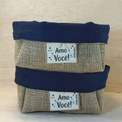 Cesta Dia dos Namorados - Amo Você - Azul - Cesta de Presentes - Tag Personalizada - Juta & Tecido
