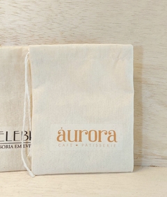 Saquinho Cafeteria - Logotipo - Lembrancinha - Estampa Personalizada - Algodão Cru com Cordão Embutido - 10x13cm
