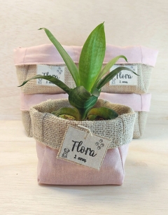 Cachepô Linho Rosé - Lettering - Tag Personalizada - Juta & Tecido
