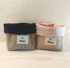 Cachepô Linho Rosé - Lettering - Tag Personalizada - Juta & Tecido - comprar online