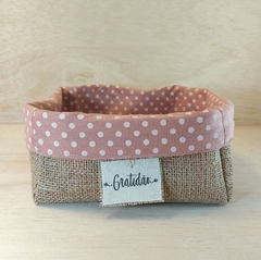 Cesta Poá - Gratidão Rosé - Cesta de Presentes - Tag Personalizada - Juta & Tecido