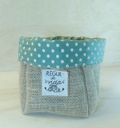Cachepô Gratidão - Menta Floral - Tag Personalizada - Juta & Tecido - comprar online