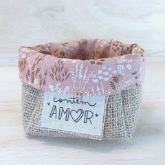 Cachepô Linho Rosé - Lettering - Tag Personalizada - Juta & Tecido - Craft.Mimo